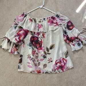 White House Black Market Floral Ruffle Blouse